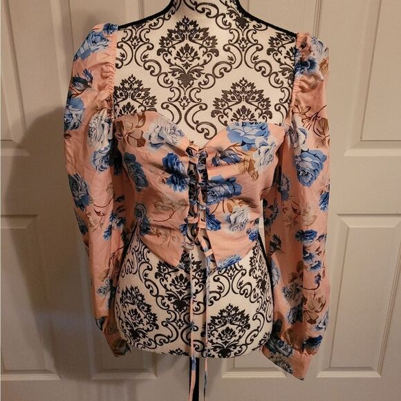 CBR Tops - CBR Beautiful Blush Pink Floral‎ Lace-Up Crop Top XL